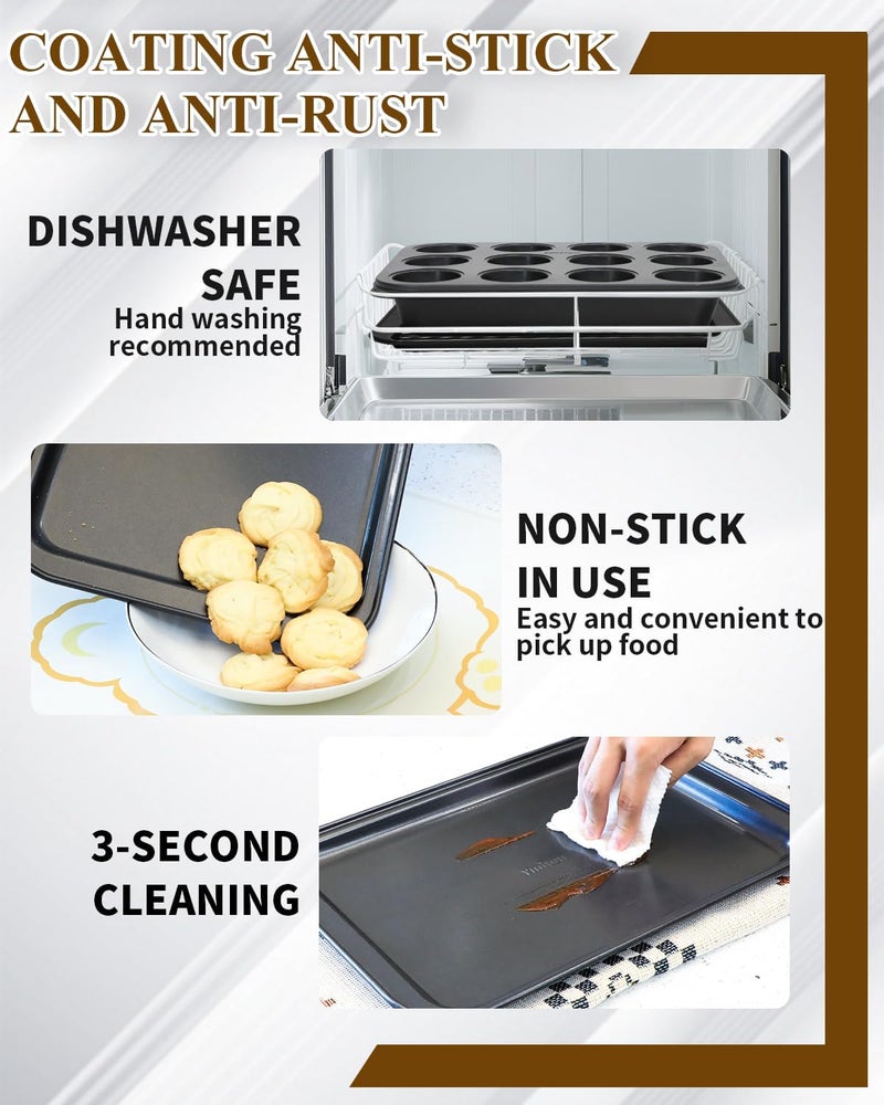 Ymiton Nonstick Baking Pans Set, 19 PCS Stackable Bakeware Sets, Oven Pan Set Includes Baking Tray, Cookie Sheet, Cake Pans, Loaf Pan, Muffin Pan, Silicone Cups - Image 5